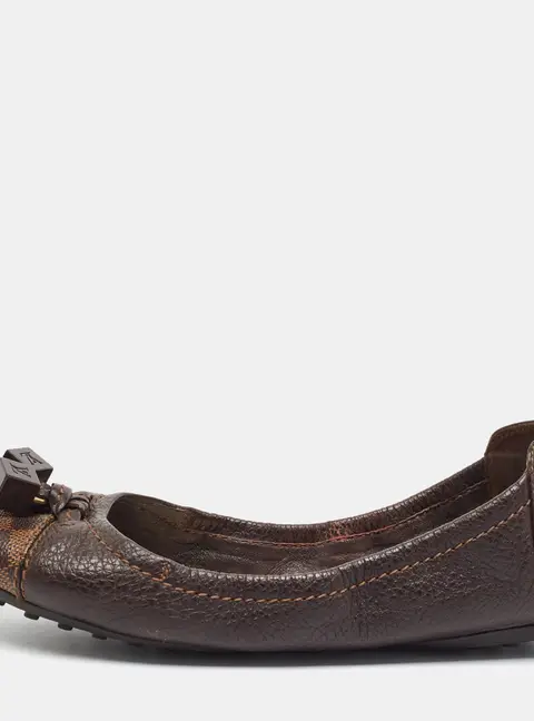 Louis Vuitton Lovely Size 38 Brown Damier Canvas and Leather Ballet Flats