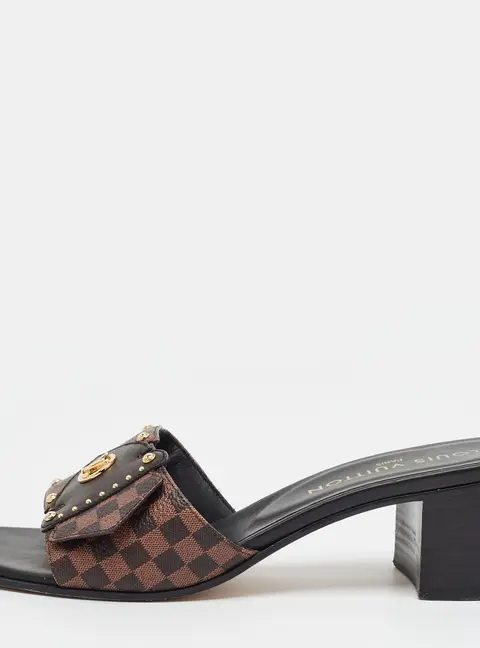 Louis Vuitton Lock It Size 38.5 Brown LV Pop Monogram Coated Canvas Slide Sandals