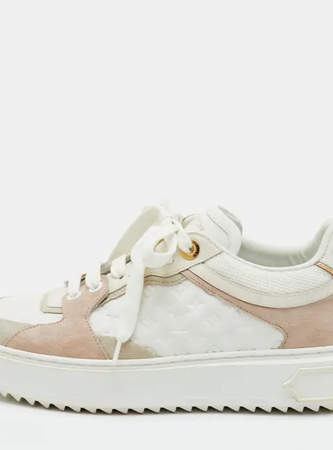 Louis Vuitton Time Out Size 37 White/Beige Monogram Leather and Suede Low Top Sneakers