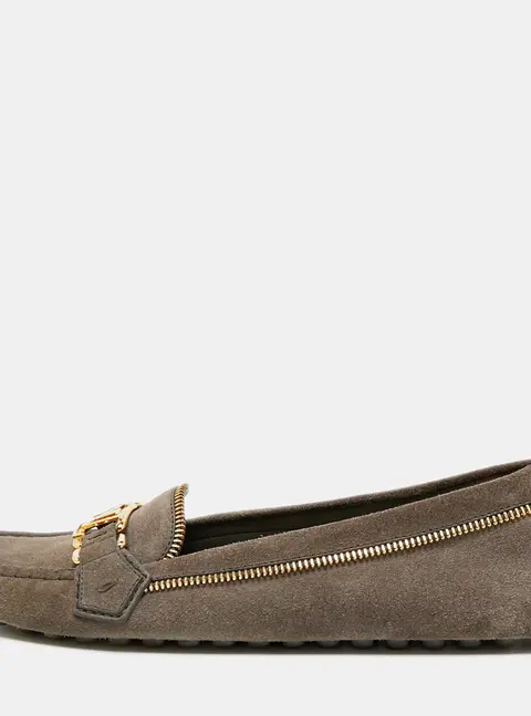 Louis Vuitton Oxford Size 38.5 Grey Suede Zip Detail Slip On Loafers