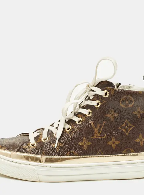 Louis Vuitton Size 36.5 Brown Coated Canvas And Leather High Top Sneakers