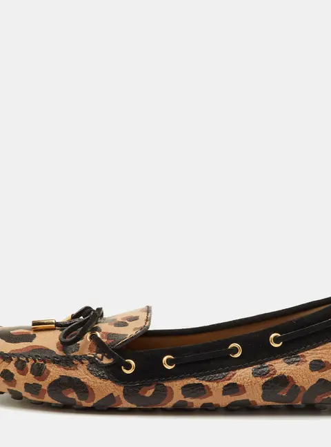 Louis Vuitton Beige/Black Leopard Print Leather and Suede Gloria Slip On Loafers