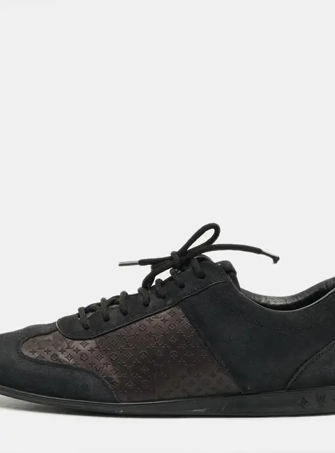 Louis Vuitton Size 38 Black/Dark Brown Monogram Nylon and Texture Suede Low Top Sneakers