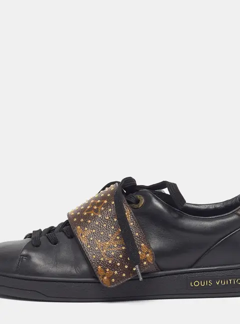 Louis Vuitton Frontrow Size 37 Black/Brown Monogram Coated Canvas and Leather Lace Up Sneakers