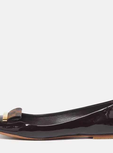 Louis Vuitton Size 39 Brown Damier Canvas and Patent Leather Ballet Flats