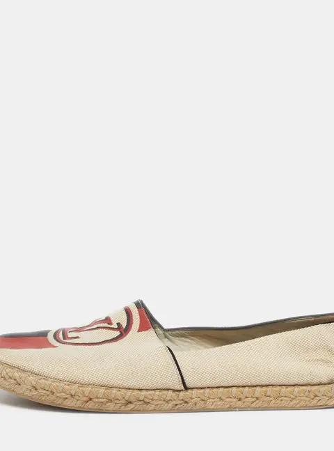 Louis Vuitton Postcard Size 38.5 Beige Canvas Espadrille Flats