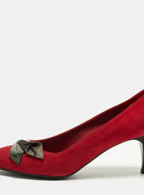 Louis Vuitton Size 38.5 Red/Grey Suede Pointed Toe Pumps