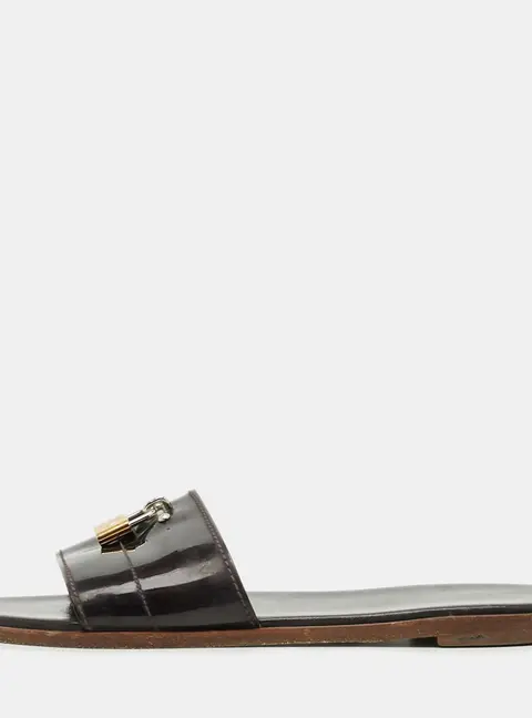 Louis Vuitton Lock It Size 40  Dark Purple Patent Leather Flat Slide