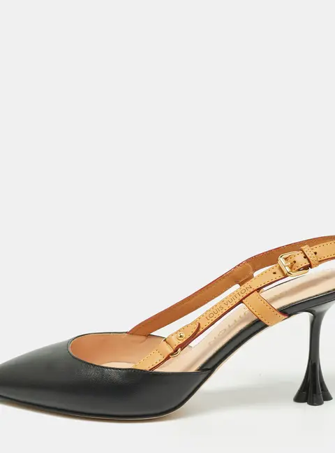 Louis Vuitton Blossom Size 37 Black/Tan Leather Slingback Pumps
