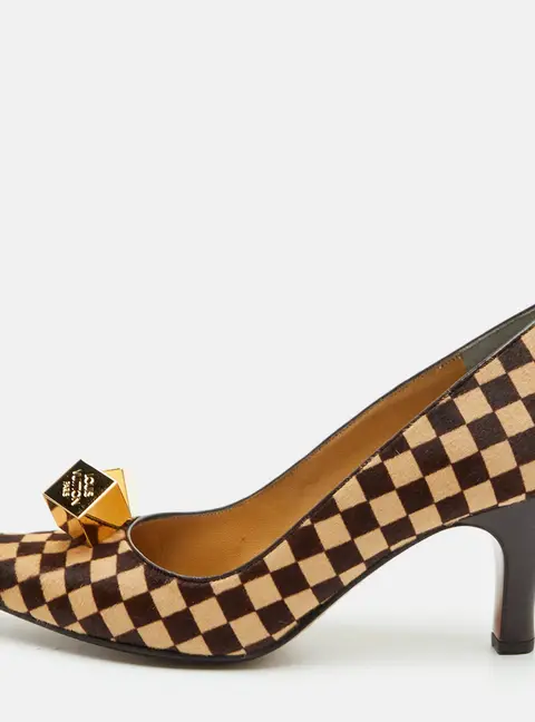 Louis Vuitton Size 37 Brown Damier Sauvage Pony Hair Pumps