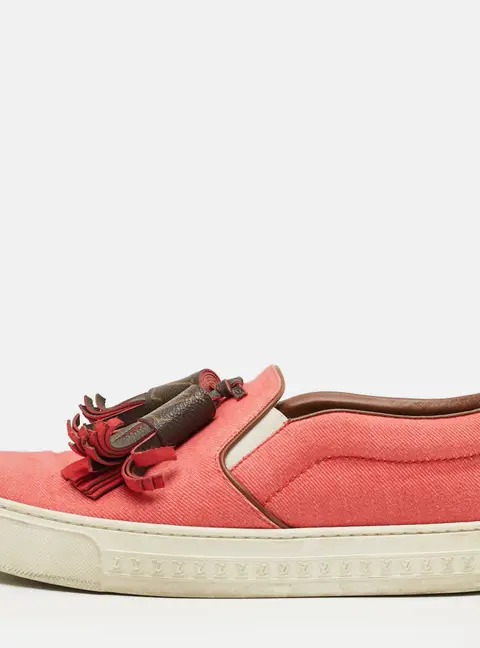 Louis Vuitton Destination Size 38.5 Pink Canvas Tassel Slip On Sneakers