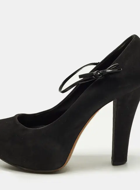 Louis Vuitton Size 36 Black Nubuck Leather and Patent Leather Mary Jane Platform Pumps