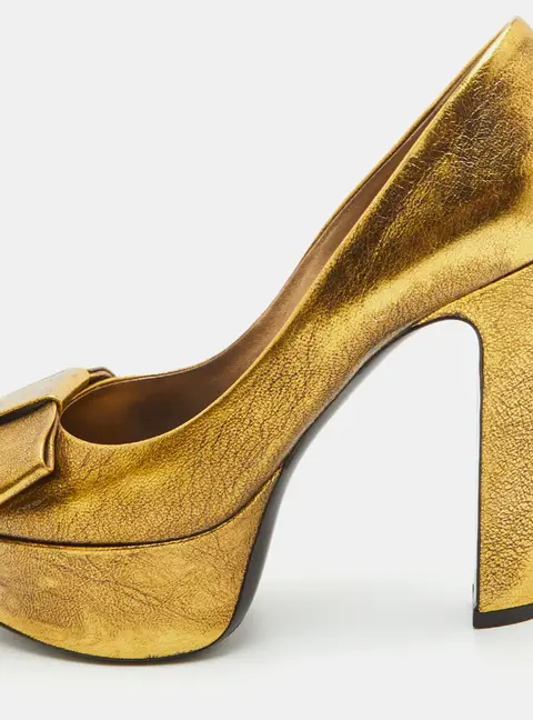 Louis Vuitton Size 35.5 Metallic Gold Leather Platform Peep Toe Pumps
