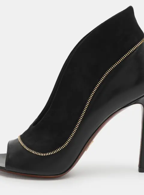 Louis Vuitton Size 38 Black Leather and Suede Zip Detail Open Toe  Booties