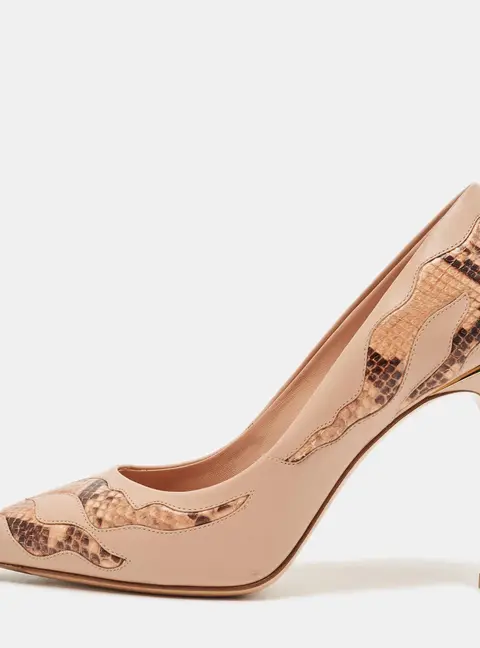 Louis Vuitton First Lady Size 38 Pink Leather and Python Leather Pointed Toe Pumps
