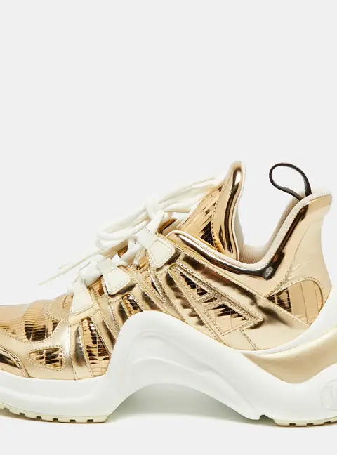 Louis Vuitton Archlight Size 40 Metallic Gold Leather Lace Up Sneakers