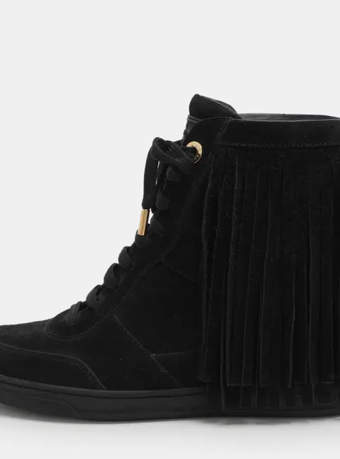 Louis Vuitton Millenium Size 38 Black Suede Fringes Wedge Sneakers