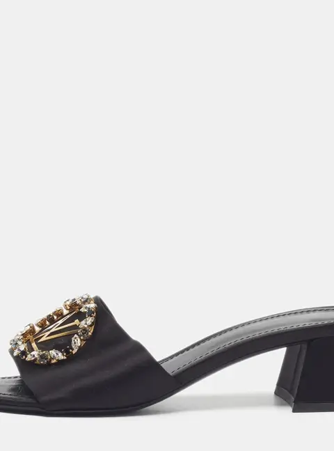 Louis Vuitton Madeleine Size 38 Black Satin Crystal Embellished Slide Sandals