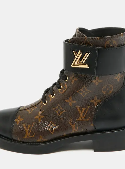 Louis Vuitton Wonderland Flat Ranger Size 41 Black Monogram Canvas and Leather Combat Boots