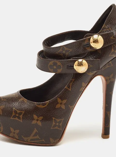 Louis Vuitton Size 37.5 Monogram Canvas Ritual Mary Jane Peep Toe Platform Pumps