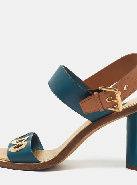Louis Vuitton Size 39 Blue/Brown Leather Ankle Strap Sandals
