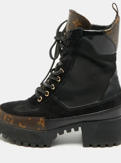 Louis Vuitton Laureate Size 36 Black Coated Canvas and Leather and Suede Ankle Length Boots