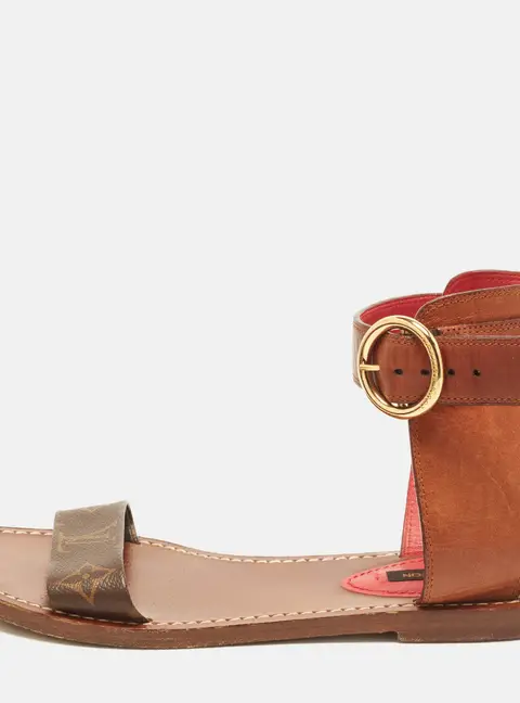 Louis Vuitton Ocean Drive Size 38 Brown Coated Canvas and Leather Flat Sandals