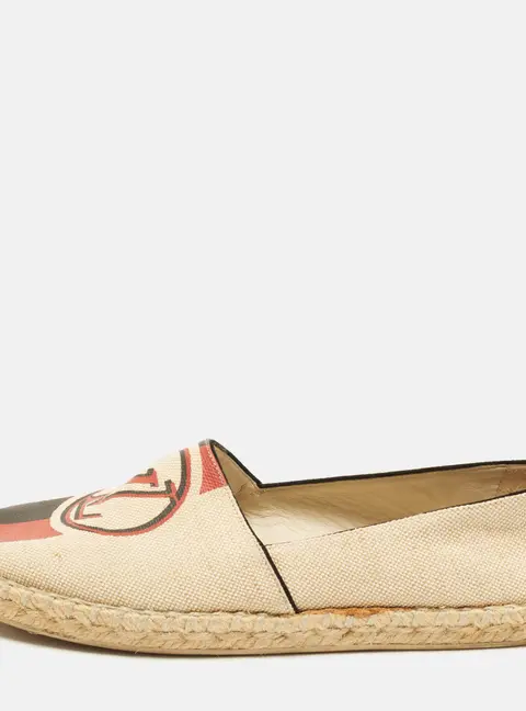 Louis Vuitton Size 37 Beige Canvas Logo Print Espadrille Flats