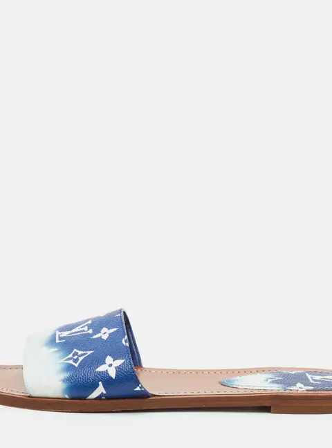 Louis Vuitton Lock It Size 40 Blue/White Monogram Canvas Flat Sandals