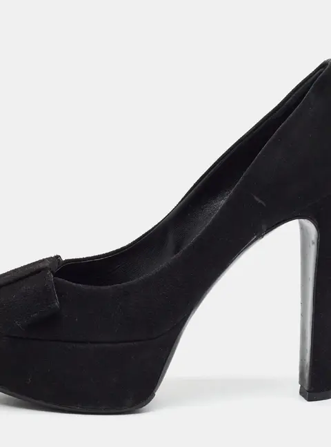 Louis Vuitton Size 40 Black Suede Platform Peep Toe Pumps
