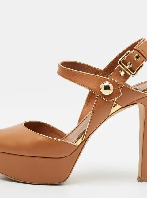 Louis Vuitton Size 37.5 Brown Leather Platform Ankle Strap Sandals