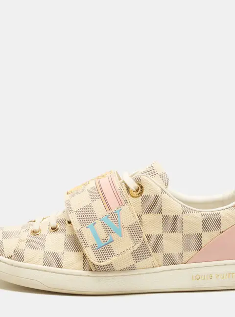 Louis Vuitton Frontrow Size 37.5 Pink/Beige Damier Coated Canvas and Leather Azur Summer Trunks Low Top Sneakers