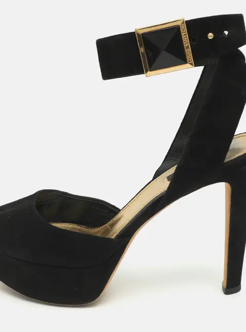 Louis Vuitton Size 39 Black Suede Platform Ankle Strap Sandals