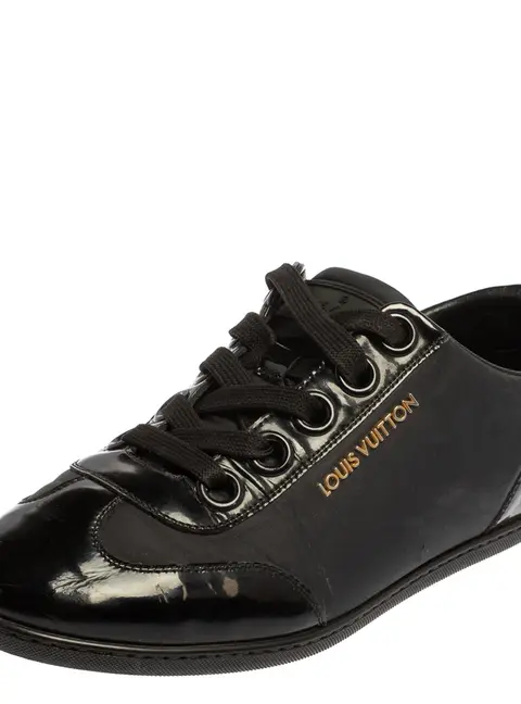 Louis Vuitton Size 36.5 Black Leather, Nylon and Patent Leather Low Top Sneakers