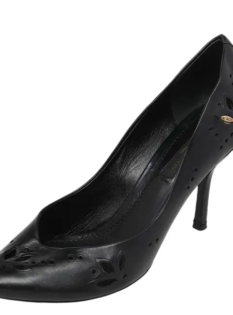 Louis Vuitton Black Laser Cut Leather Pointed Toe Pumps Size 36.5