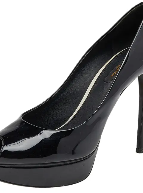 Louis Vuitton Black Patent Leather Eyeline Peep Toe Platform Pumps Size 39