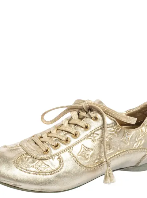 Louis Vuitton Metallic Gold Monogram Embossed Leather Trainers Sneakers Size 36