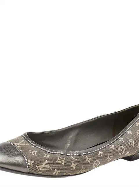 Louis Vuitton Metallic Grey Monogram Canvas and Leather Ballet Flats Size 37.5