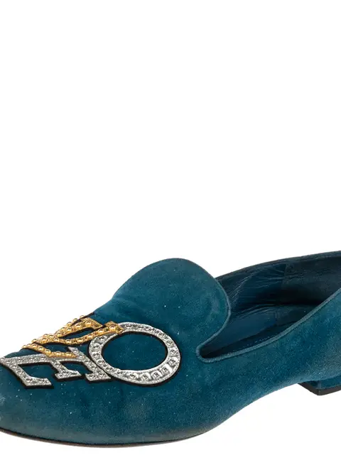 Louis Vuitton Blue Suede Love  Slip On Loafers Size 37.5