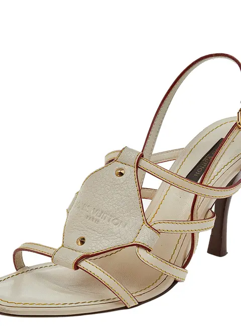 Louis Vuitton Cream Leather Ankle Strap Sandals Size 36.5