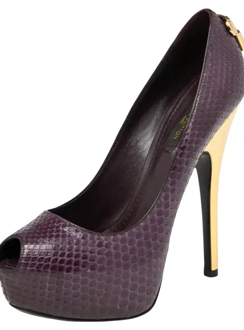 Louis Vuitton Purple Python Oh Really! Peep Toe Platform Pumps Size 36.5