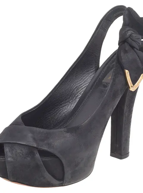 Louis Vuitton Black Suede Platform Slingback Sandals Size 37