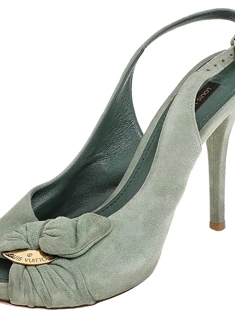 Louis Vuitton Green Suede Bow Slingback Sandals Size 36