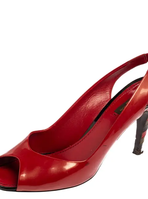 Louis Vuitton Red Patent Leather Peep Toe Sandals Size 40.5