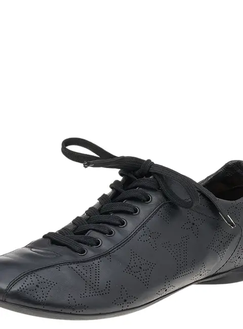 Louis Vuitton Black Monogram Perforated Leather Low Top Sneakers Size 38.5