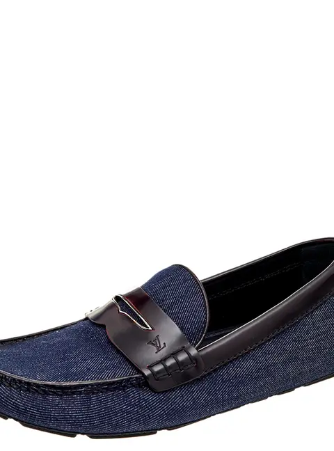 Louis Vuitton Blue/Brown Denim And Leather Slip On Penny Loafers Size 37