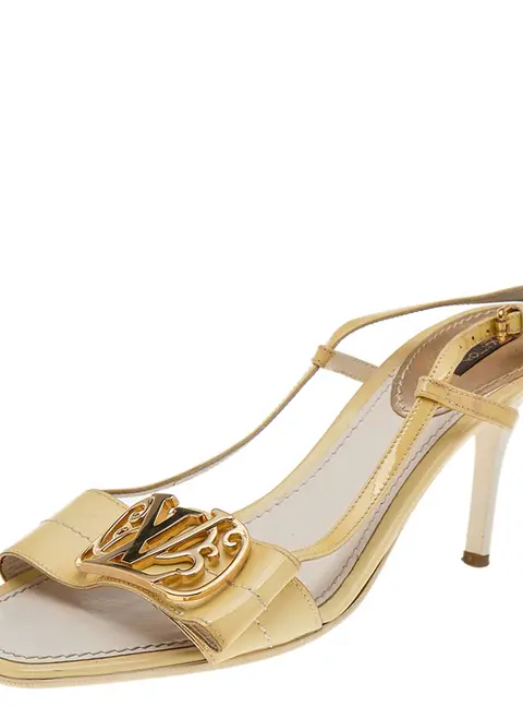 Louis Vuitton Yellow Patent Leather Logo Slingback Sandals Size 38