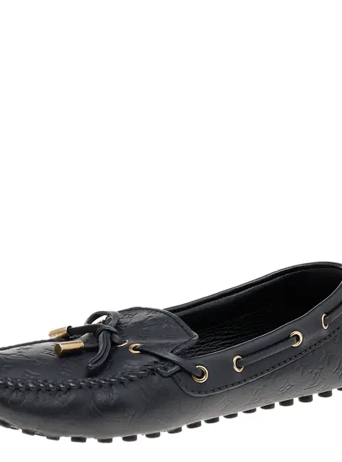 Louis Vuitton Black Monogram Empreinte Leather Gloria Loafers Size 38