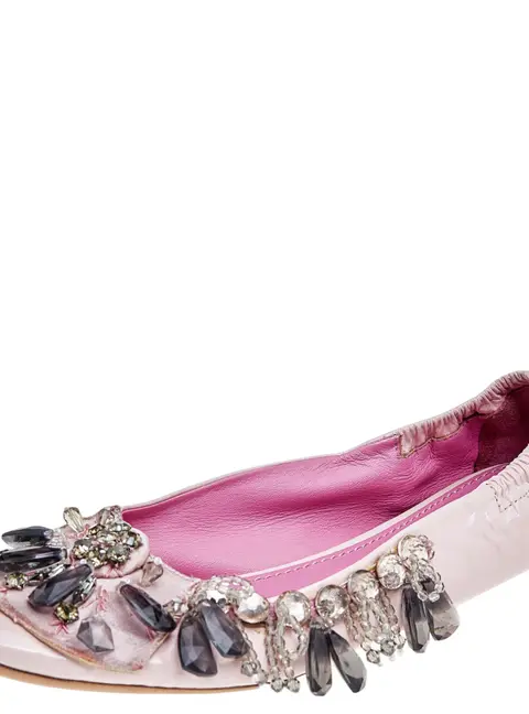 Louis Vuitton Pink Leather Embellished Ballet Flats Size 37.5