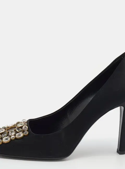Louis Vuitton Black Satin Crystal Embellished Square Toe Pumps Size 39.5